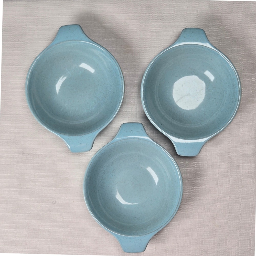 Lot of 3 Vtg Russel Wright American Modern Seafoam Blue Double Lug Soup Bowls 6"